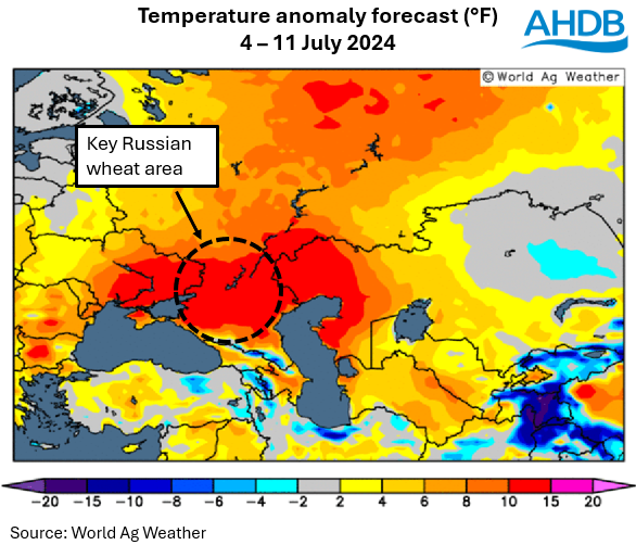 Map showing abnormal temperatures in key wheat area of Russia